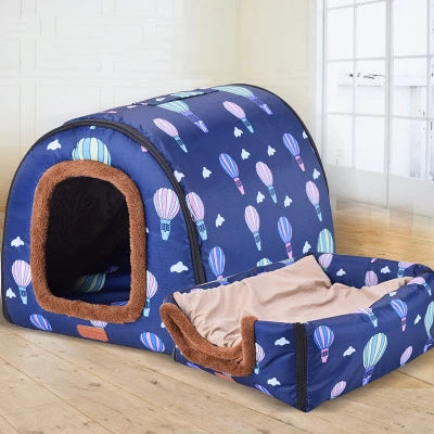 Star Print Dog House - Foldable Warm Kennel Mat