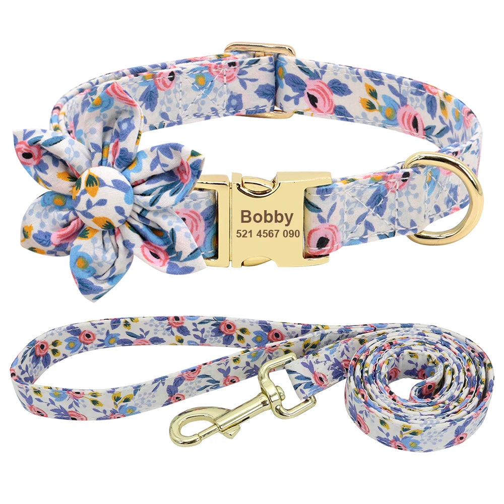 Custom Engraved Dog Collar with Leash - Nylon Printed ID Collar & Walking Belt for Small, Medium & Large Dogs