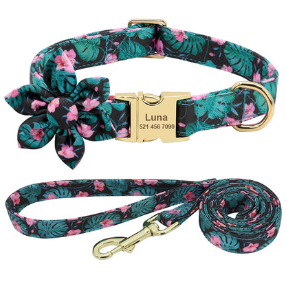 Custom Engraved Dog Collar with Leash - Nylon Printed ID Collar & Walking Belt for Small, Medium & Large Dogs