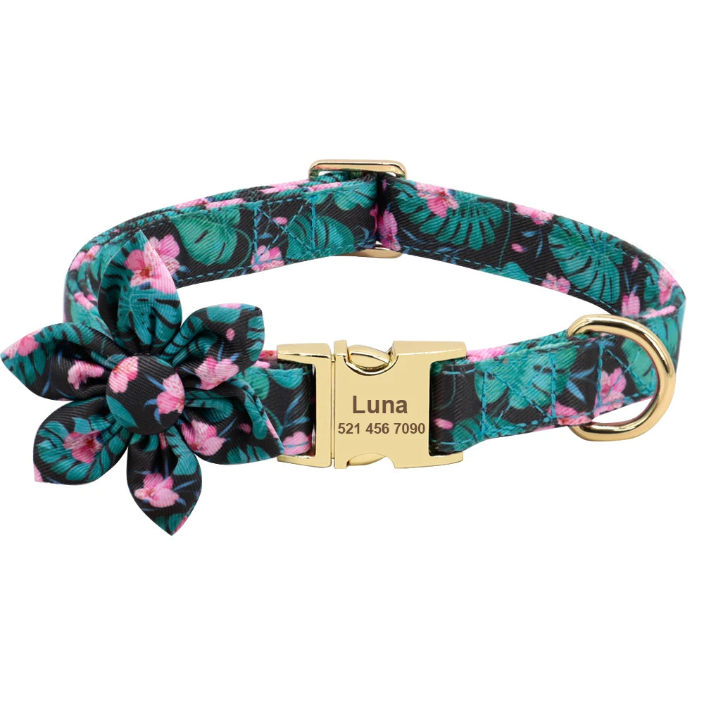 Custom Engraved Dog Collar with Leash - Nylon Printed ID Collar & Walking Belt for Small, Medium & Large Dogs
