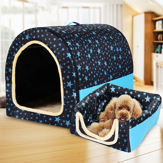 Star Print Dog House - Foldable Warm Kennel Mat