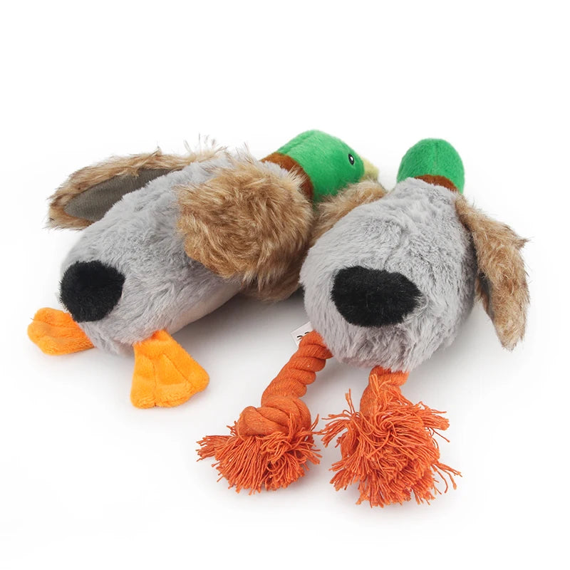 Plush Duck Squeak Toy - Chew Rope for Tooth Cleaning