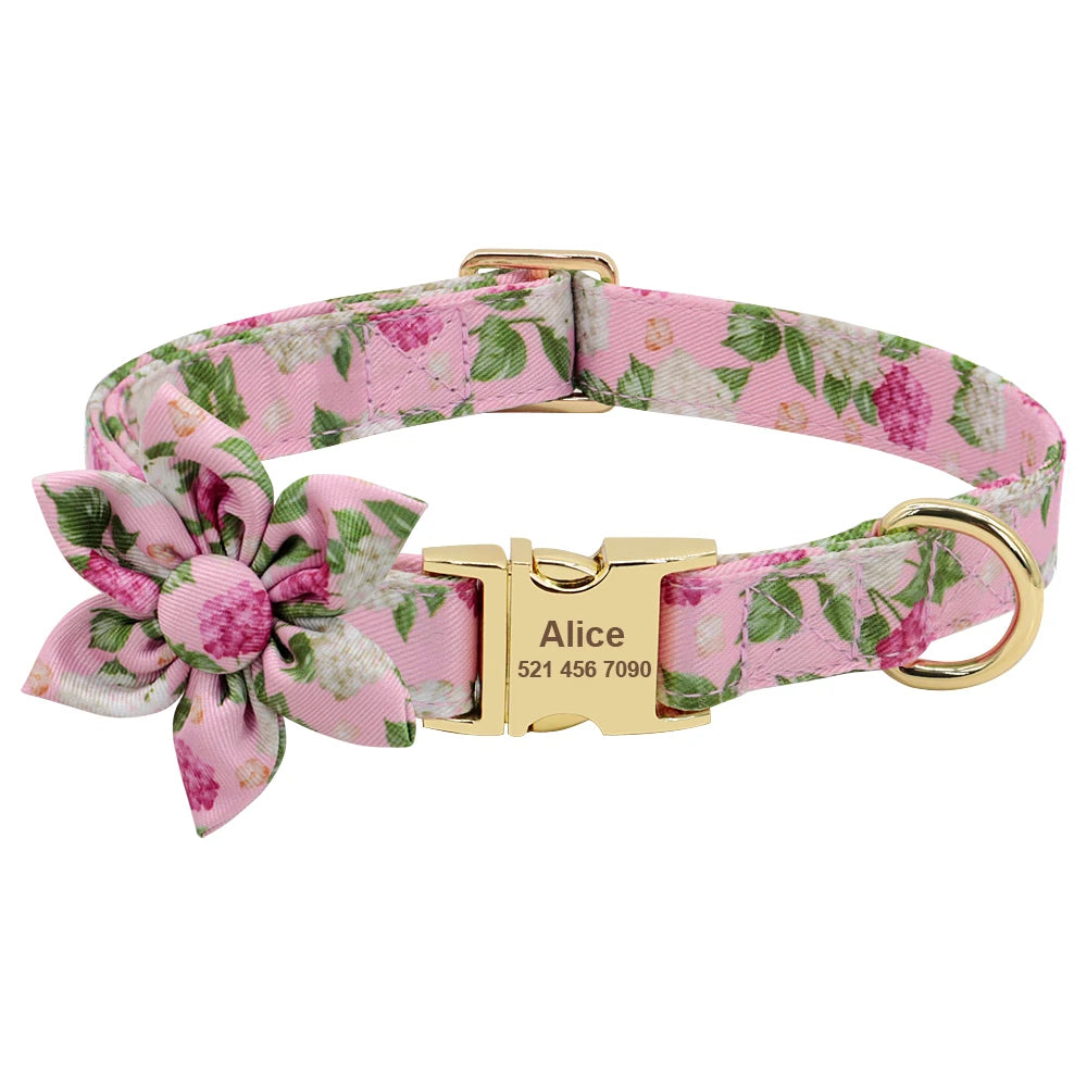 Custom Engraved Dog Collar with Leash - Nylon Printed ID Collar & Walking Belt for Small, Medium & Large Dogs