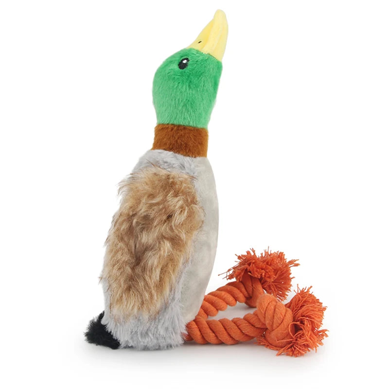 Plush Duck Squeak Toy - Chew Rope for Tooth Cleaning