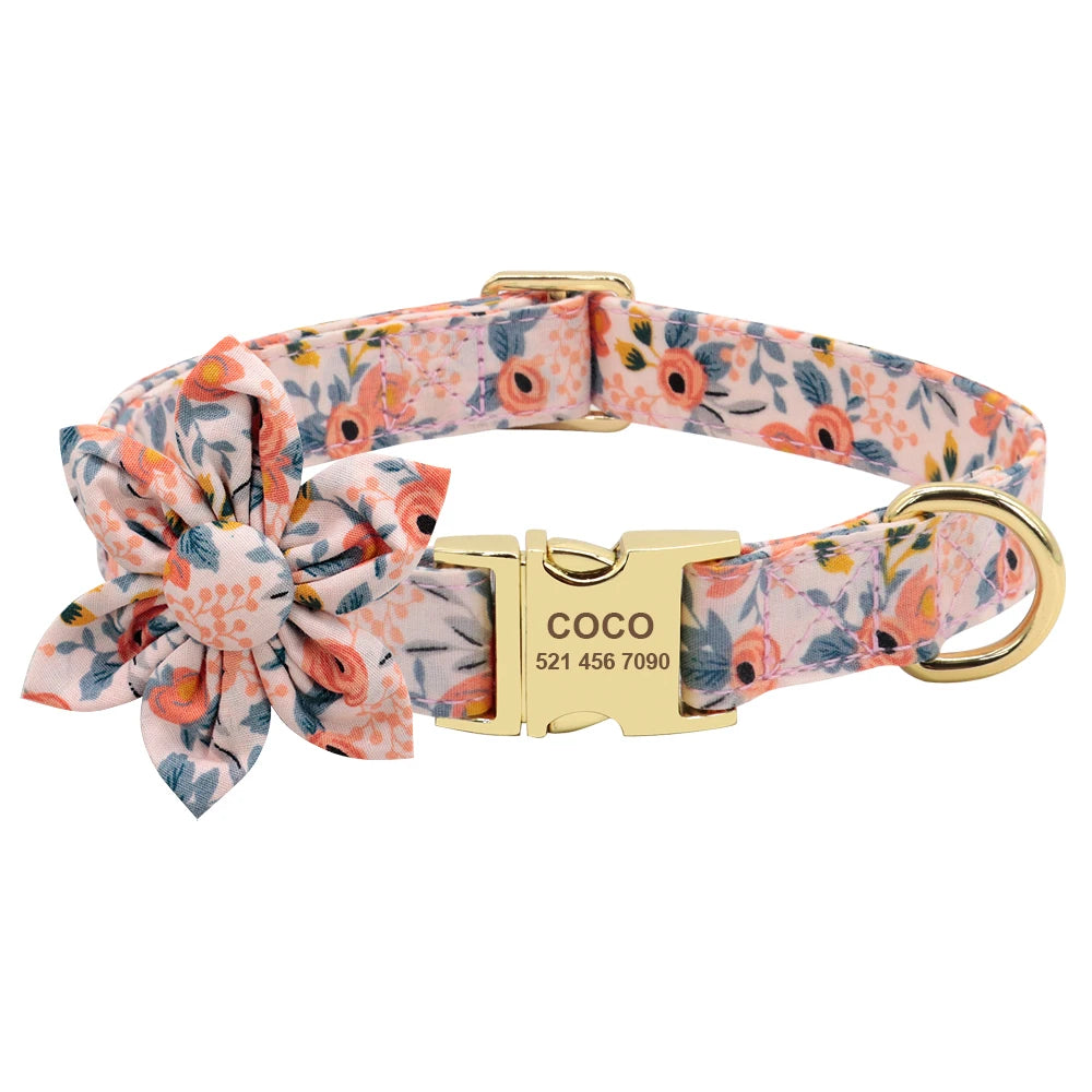 Custom Engraved Dog Collar with Leash - Nylon Printed ID Collar & Walking Belt for Small, Medium & Large Dogs