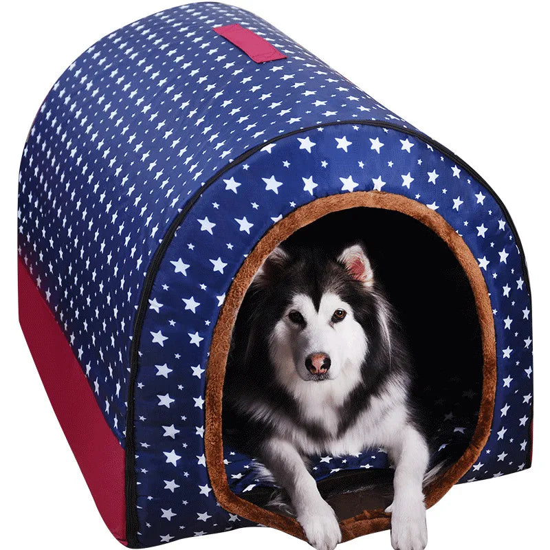 Star Print Dog House - Foldable Warm Kennel Mat