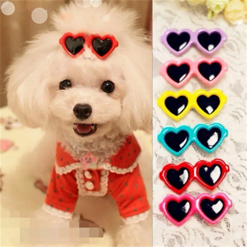 Heart Sunglasses Hair Clip - Pet Bow Accessory