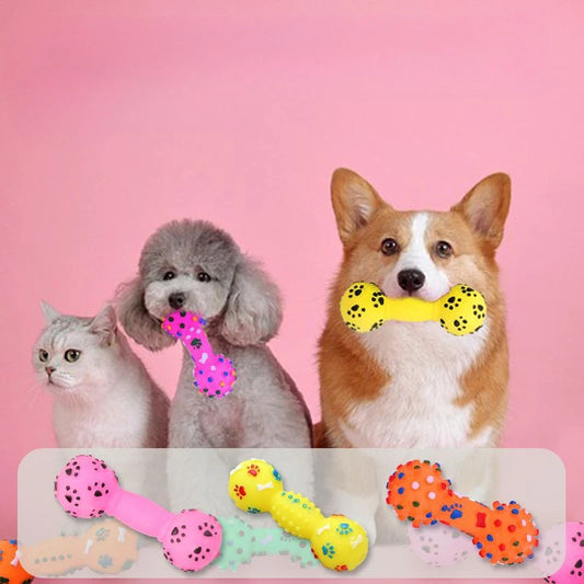 Paw Print Dumbbell Chew Toy - Interactive Squeaker for Dogs