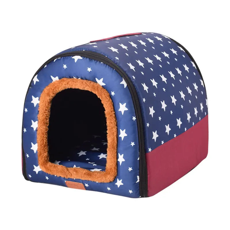 Star Print Dog House - Foldable Warm Kennel Mat