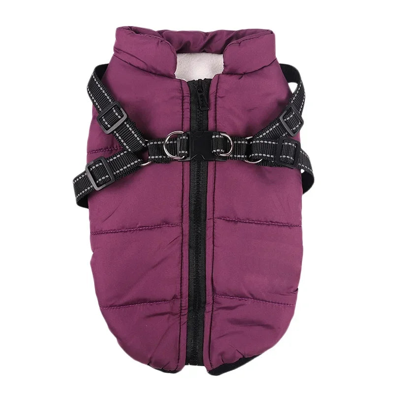 Waterproof Dog Jacket - Fleece Coat with Built-in Harness