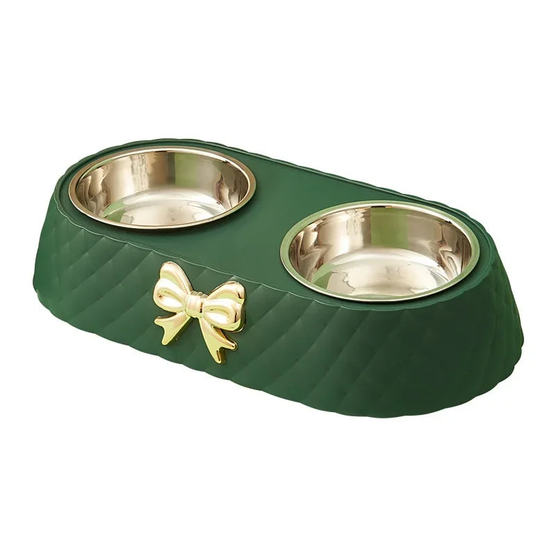 Bowtie Double Bowl - Pet Food and Water Dish Set