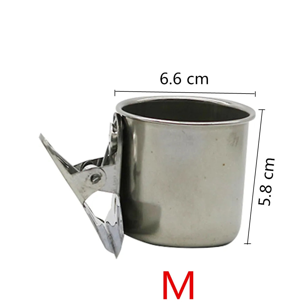 Stainless Steel Bird Feeder - Double Cup/Single Cup with Clip for Parrots & Birdhouse Feeding