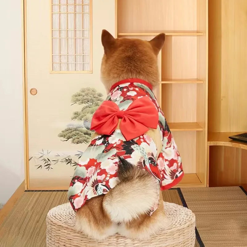 Japanese Kimono Pet Coat - Summer Outfit with Bow Knot