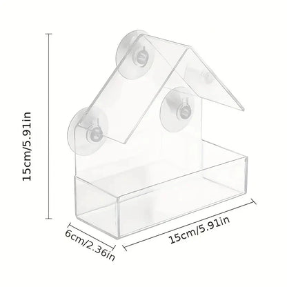 Acrylic Bird Feeder - Clear Window Hanging Feeder with Suction Cup for Outdoor Garden & Backyard