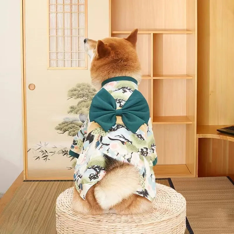 Japanese Kimono Pet Coat - Summer Outfit with Bow Knot