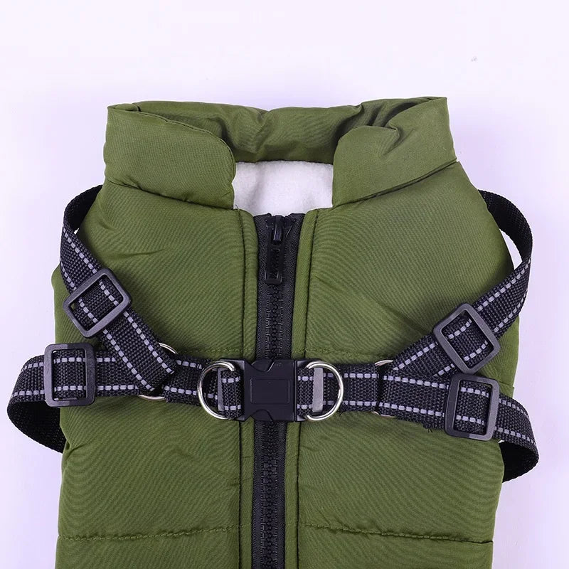 Waterproof Dog Jacket - Fleece Coat with Built-in Harness