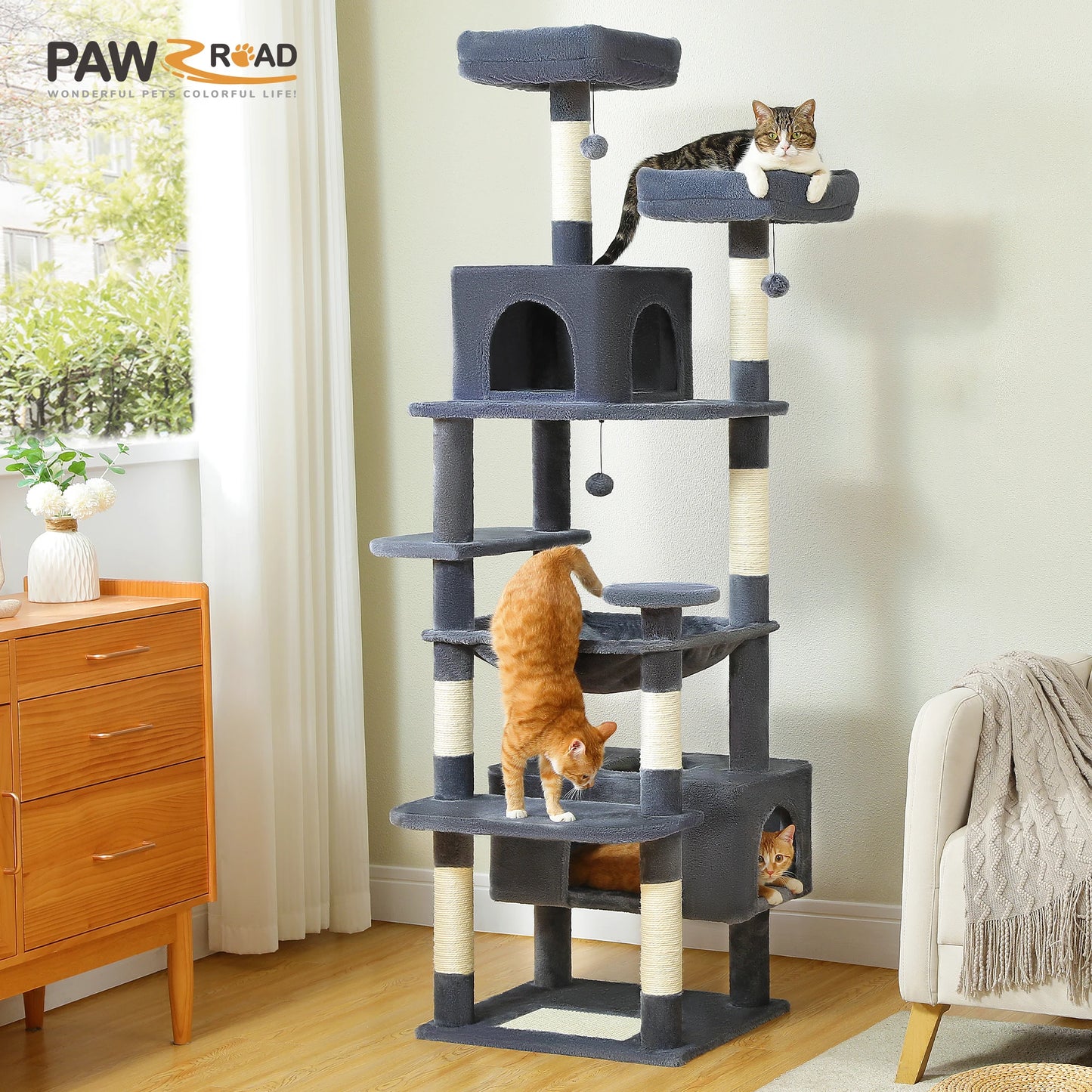 Large Cat Tree Tower - Sisal Scratching Posts with Hammock