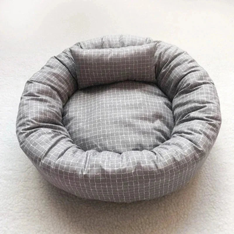 Fluffy Pet Bed - Plaid Basket for Dogs and Cats