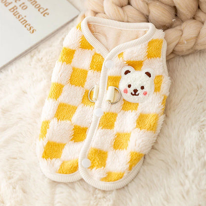 Bear Print Plush Sweater - Button Jacket for Small Dogs