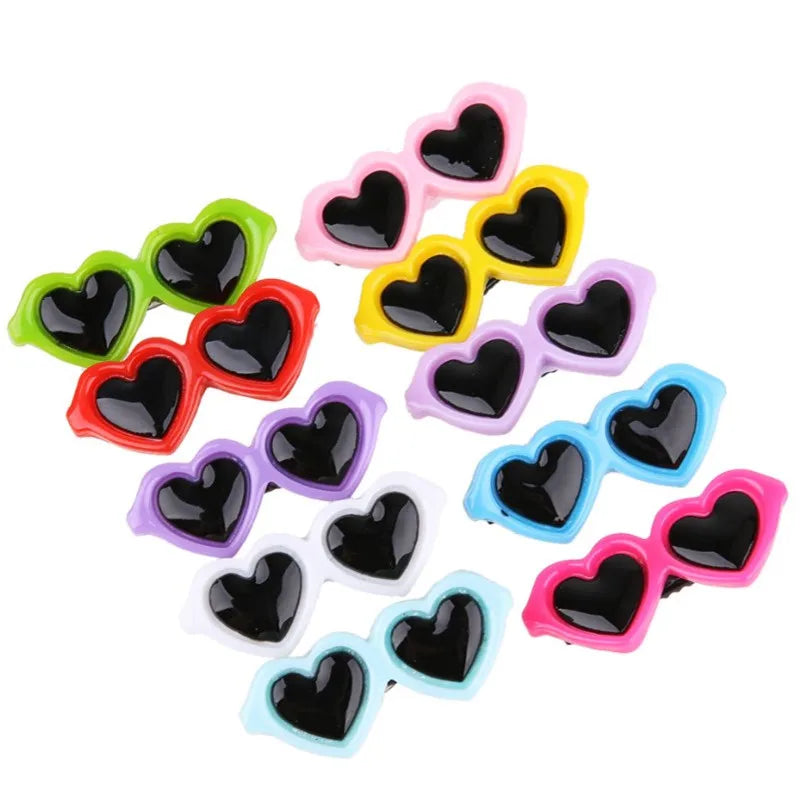 Heart Sunglasses Hair Clip - Pet Bow Accessory
