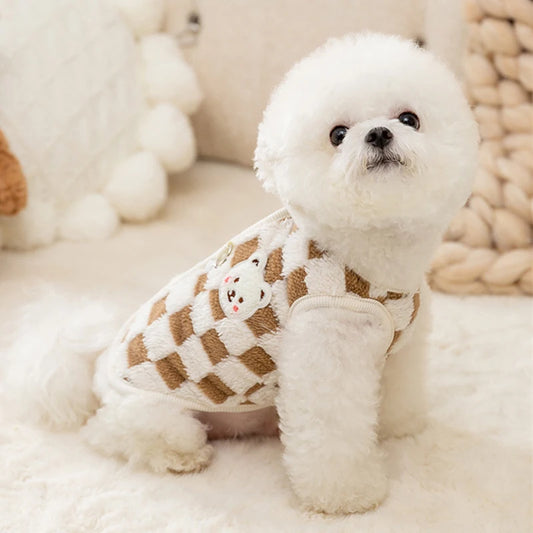 Bear Print Plush Sweater - Button Jacket for Small Dogs