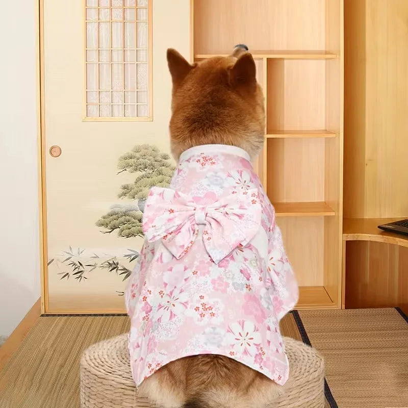 Japanese Kimono Pet Coat - Summer Outfit with Bow Knot