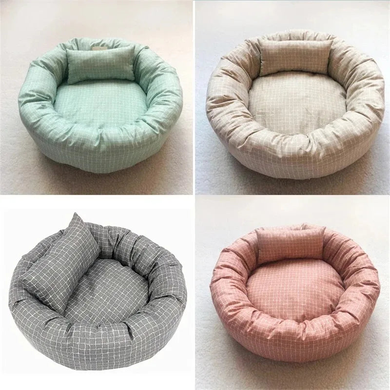 Fluffy Pet Bed - Plaid Basket for Dogs and Cats