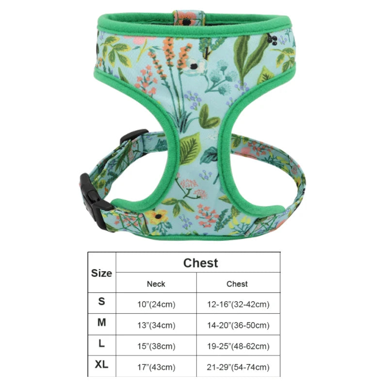 Floral Dog Harness and Leash Set - Adjustable Vest for All Sizes