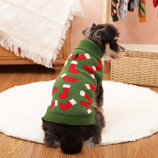 Knitted Christmas Dog Sweater - Holiday Turtleneck Pullover