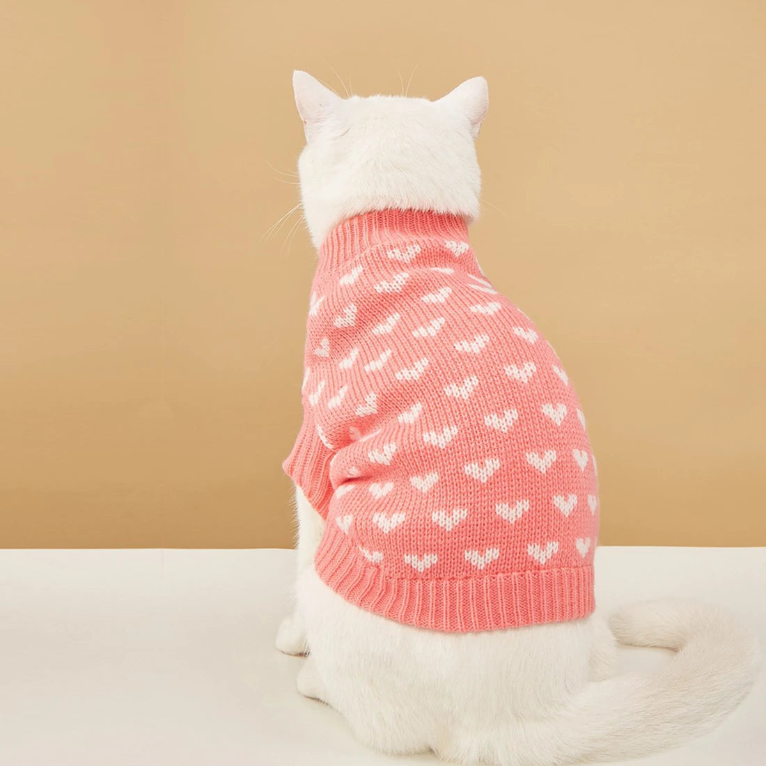 Heart Graphic Cat Sweater - Soft Warm Autumn Clothing