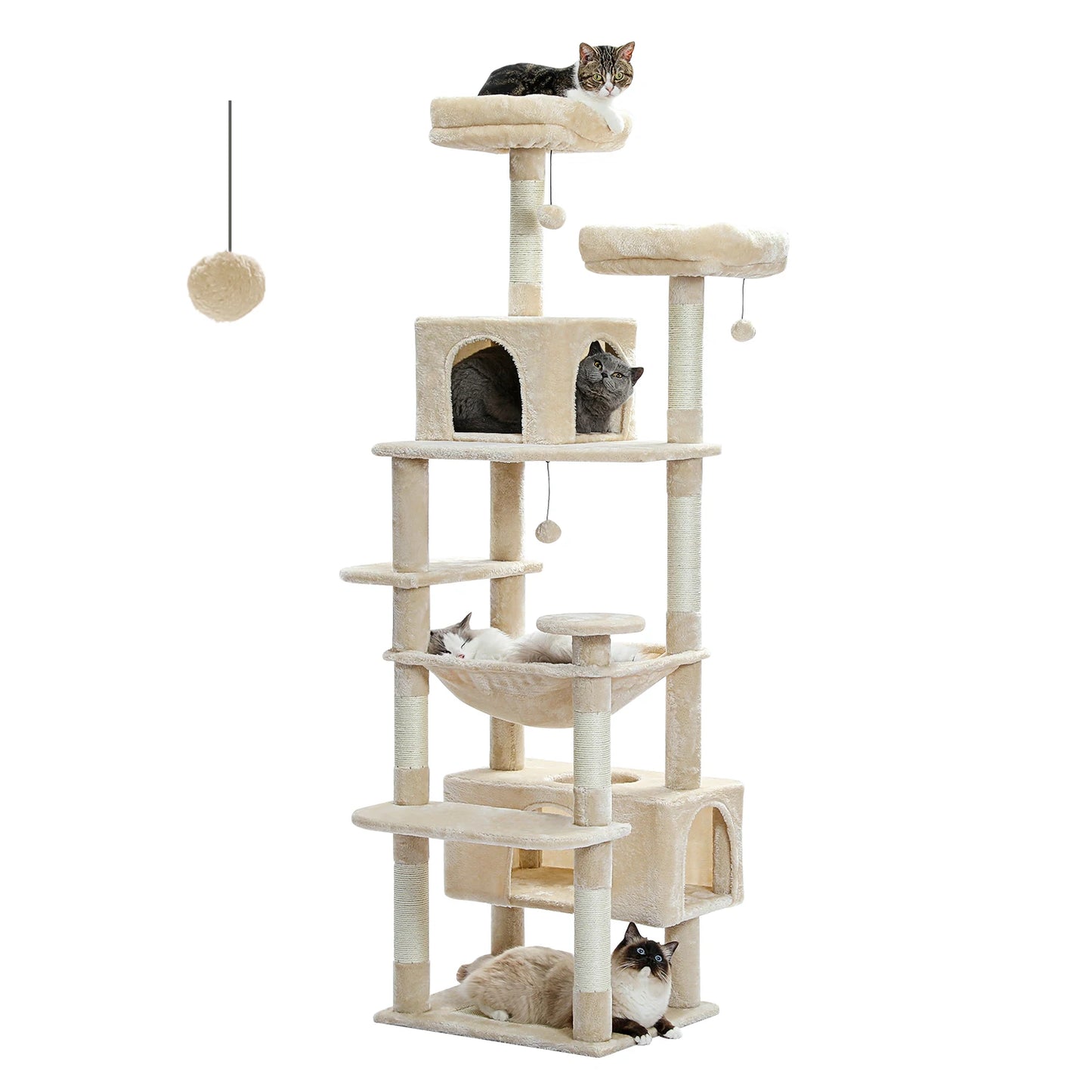 Large Cat Tree Tower - Sisal Scratching Posts with Hammock