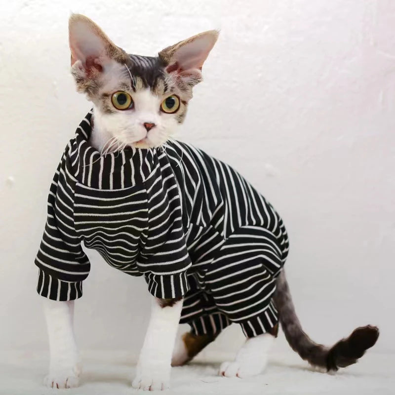 Sphynx Cat Sweater Sphinx Cats Striped Hoodies Warm Costume DevonRex Shirt Turtleneck Undercoat for Outwear Winter Spring Autumn