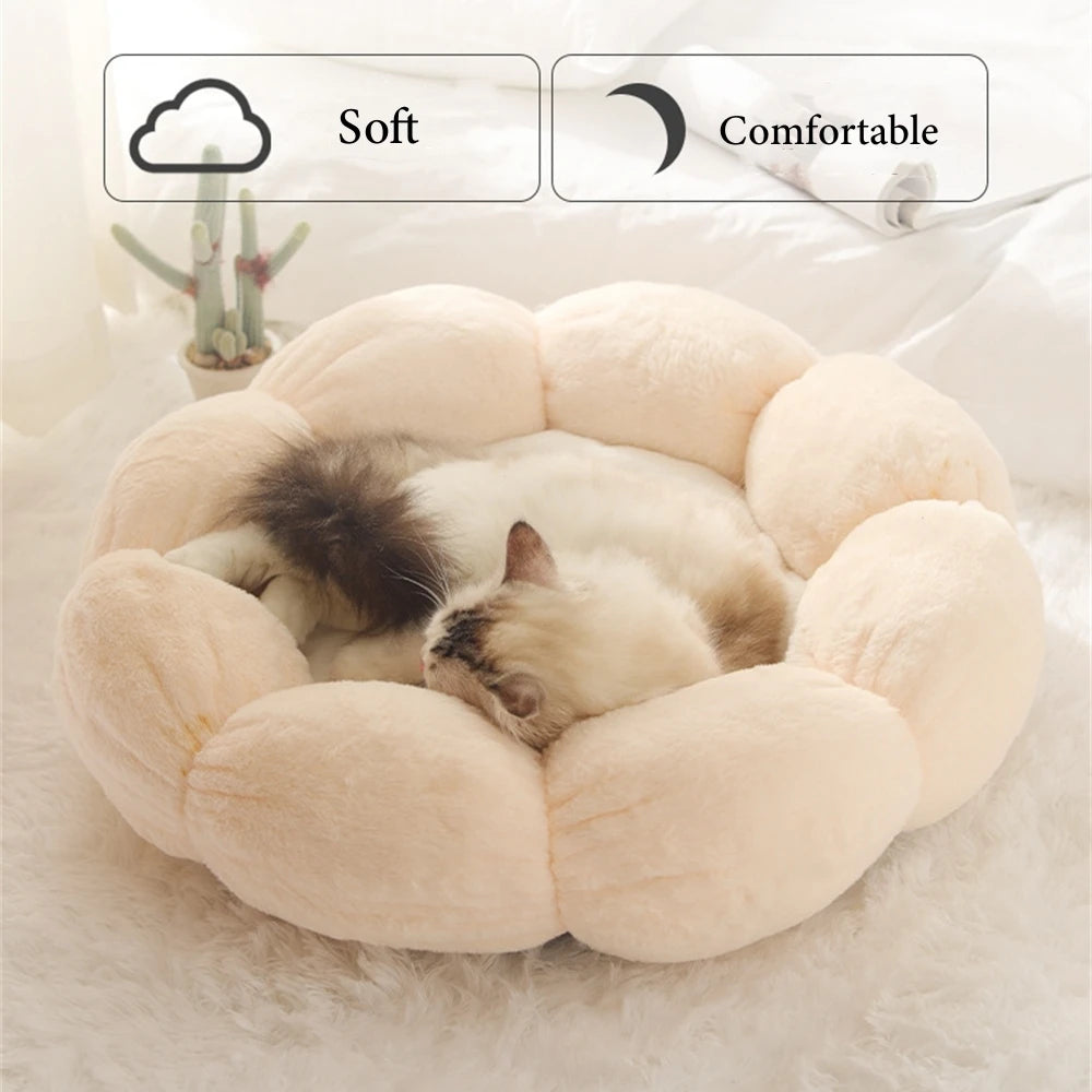 Round Plush Pet Bed - Warm Sleeping Cave Lounger