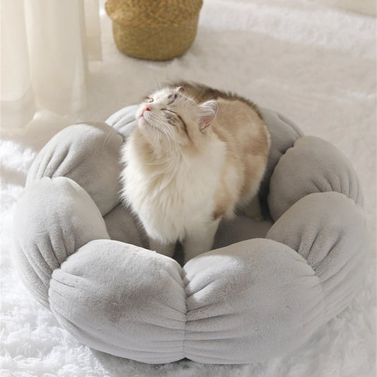 Round Plush Pet Bed - Warm Sleeping Cave Lounger