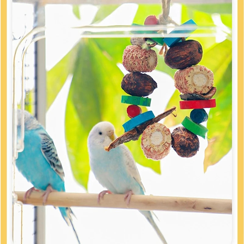Natural Bird Parrot Chewing Toy - Corn Cob Loofah Wood Combination Hanging Decoration