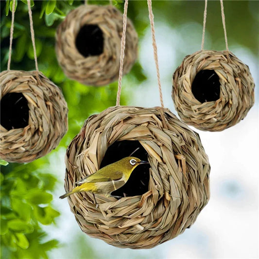 2024 New Birds Nest Bird Cage Grass Egg Cage Bird House Outdoor Decorative Weaved Hanging Parrot Nest Houses Pet Bedroom
