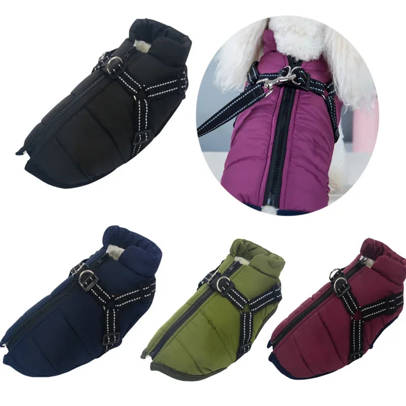 Waterproof Dog Jacket - Fleece Coat with Built-in Harness