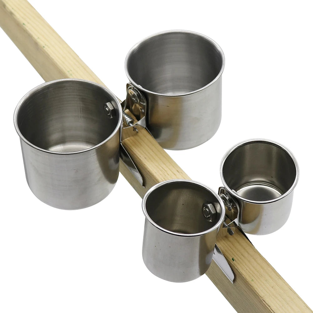 Stainless Steel Bird Feeder - Double Cup/Single Cup with Clip for Parrots & Birdhouse Feeding