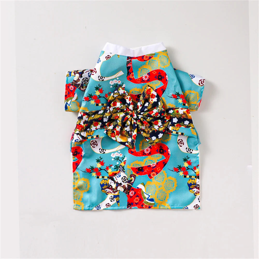 Japanese Kimono Pet Coat - Summer Outfit with Bow Knot