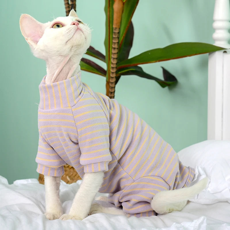 Sphynx Cat Sweater Sphinx Cats Striped Hoodies Warm Costume DevonRex Shirt Turtleneck Undercoat for Outwear Winter Spring Autumn