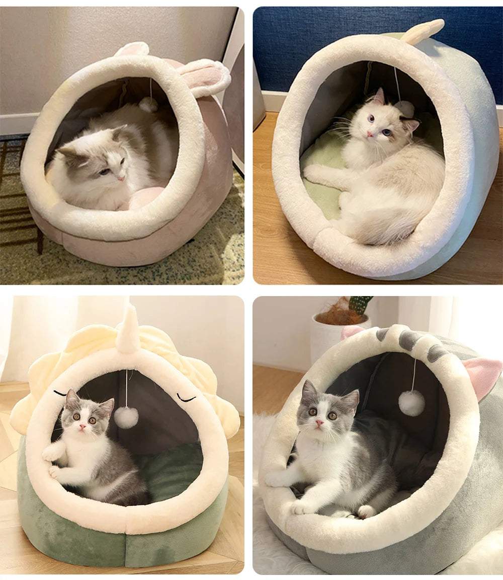 Cartoon Cat Bed - Foldable Washable Sleeping Cave