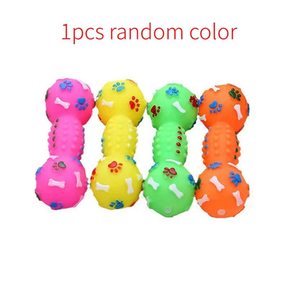 Paw Print Dumbbell Chew Toy - Interactive Squeaker for Dogs
