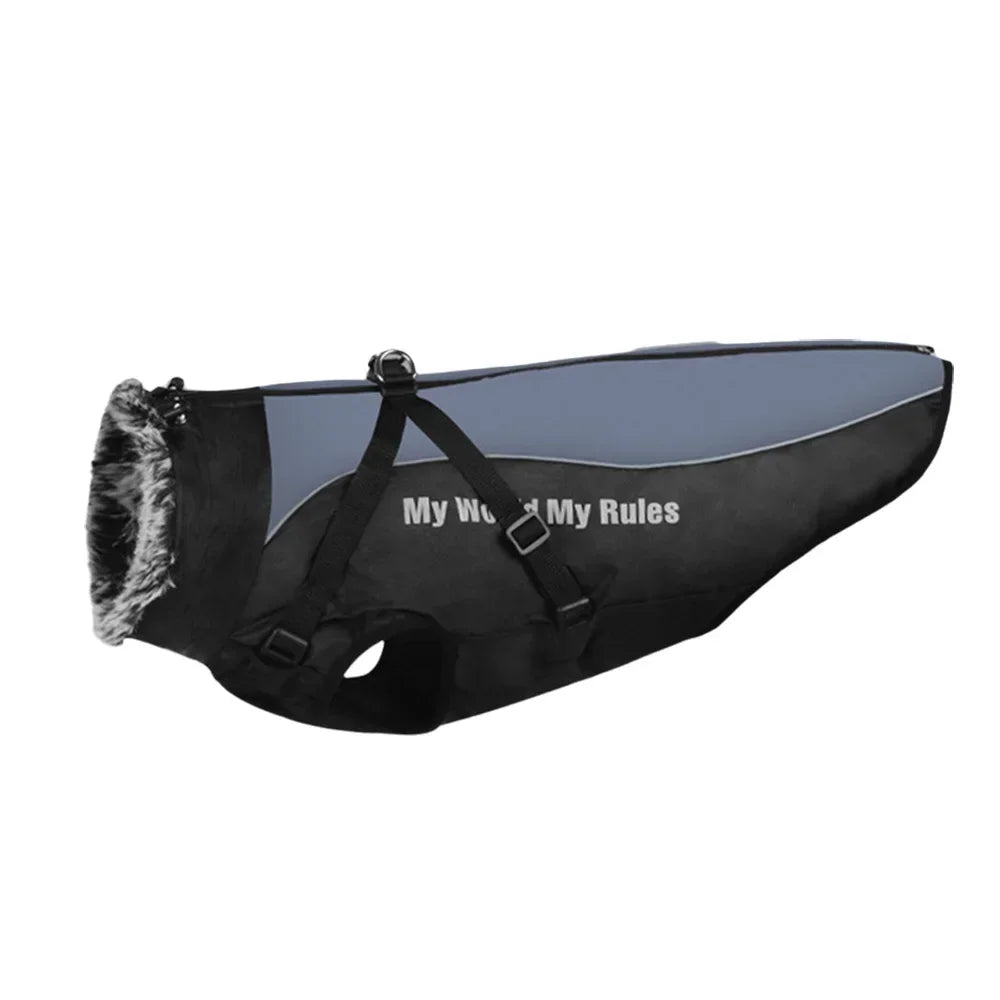 Winter Dog Coat with Fur Collar - Extra Large Sizes XL to 6XL