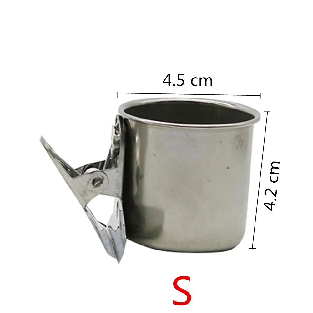 Stainless Steel Bird Feeder - Double Cup/Single Cup with Clip for Parrots & Birdhouse Feeding