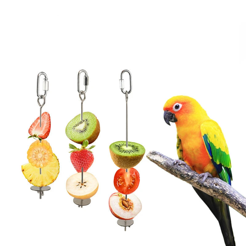 Stainless Steel Bird Food Holder - Fruit & Vegetable Skewer Stick for Parrots & Pet Birds