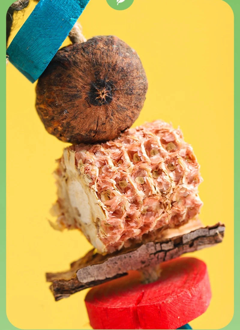 Natural Bird Parrot Chewing Toy - Corn Cob Loofah Wood Combination Hanging Decoration