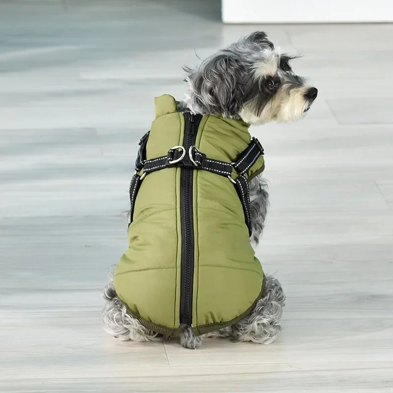Waterproof Dog Jacket - Fleece Coat with Built-in Harness