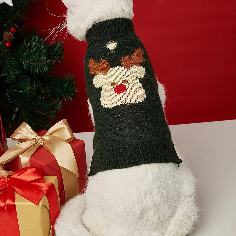 Knitted Christmas Dog Sweater - Holiday Turtleneck Pullover