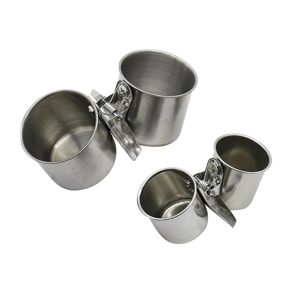 Stainless Steel Bird Feeder - Double Cup/Single Cup with Clip for Parrots & Birdhouse Feeding