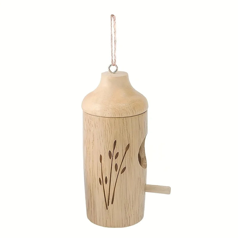 Wooden Hanging Hummingbird House - Mini Bird Nest Cage for Outdoor Patio & Garden Decoration